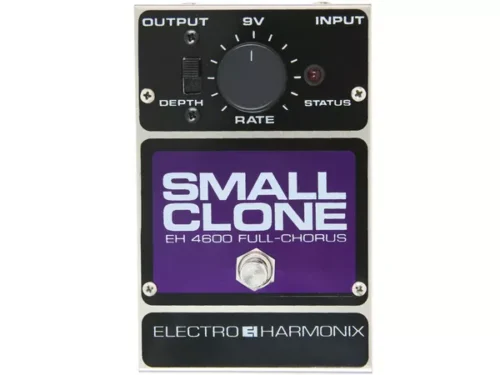 Electro-Harmonix Small Clone vista frontale con controlli di depth e rate.