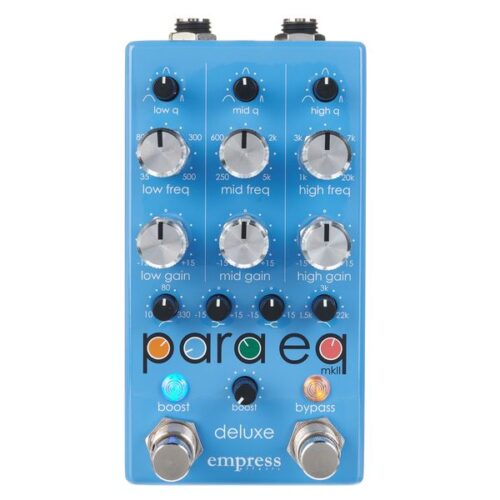 Empress Effects ParaEQ MKII Deluxe vista frontale con manopole Gain, Q e Frequenza